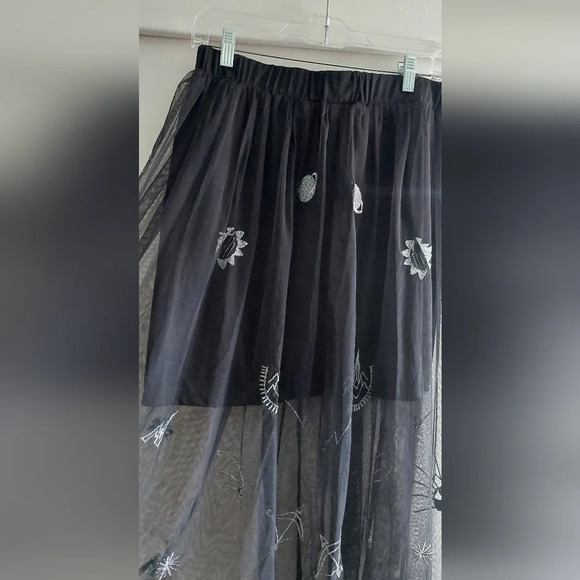Bongo Midi Skirt Black embroidered Planets Stars Punk Whimsigoth Fairy Grunge - Picture 2 of 8